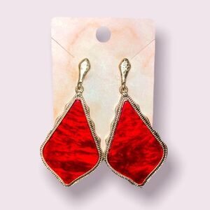 Red Pearlescent Marble Seashell Gold Post Earrings